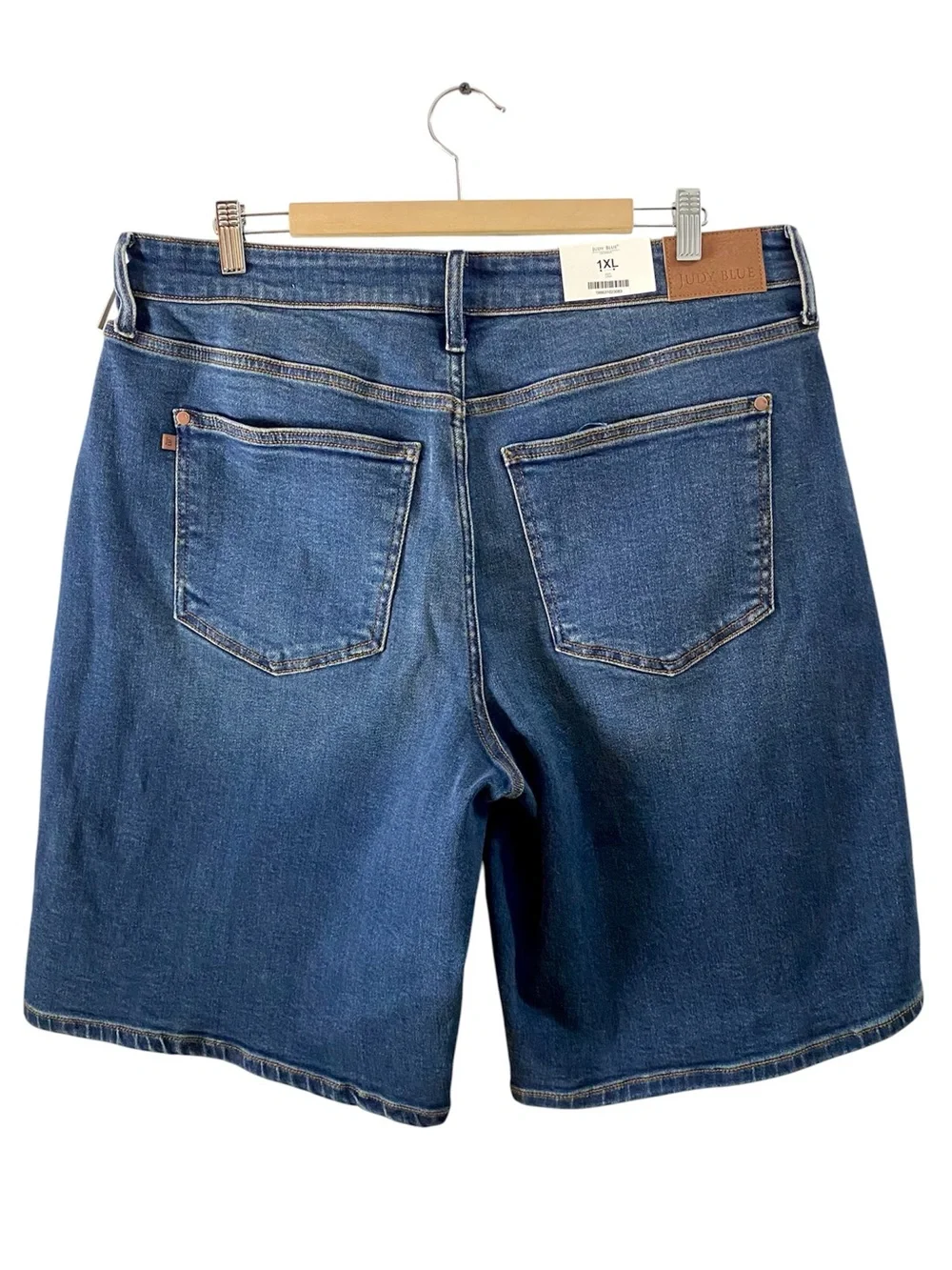New Judy Blue High Waist Bermuda Long Jean Shorts Jorts 1X Dark Stretch JB152111